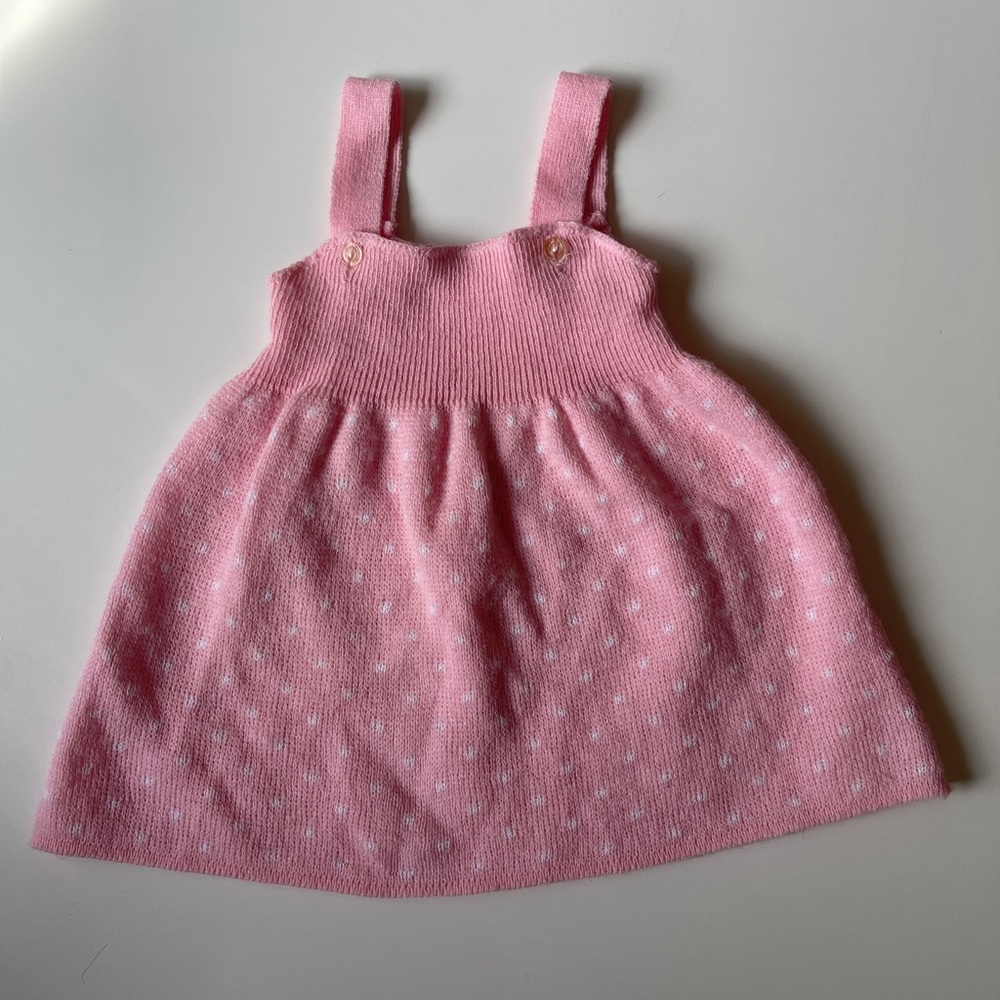 Vintage pink knit polka dot dress 3-6 months